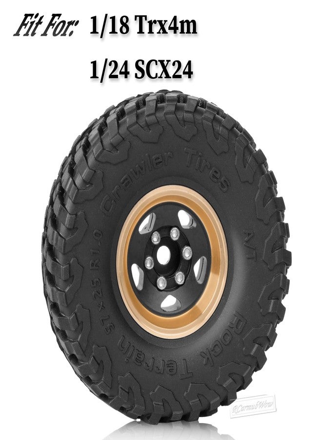 RcarmubWow 1.0in Beadlock RC Wheels and Tires for 1/18 Trx4m,1/24 SCX24 RC Crawler Car,1.0 Beadlock Rims & 1.0 Beadlock Tires,Brass Wheels Soft Sticky Rubber Tires,4PCS(Style A) - Image 2